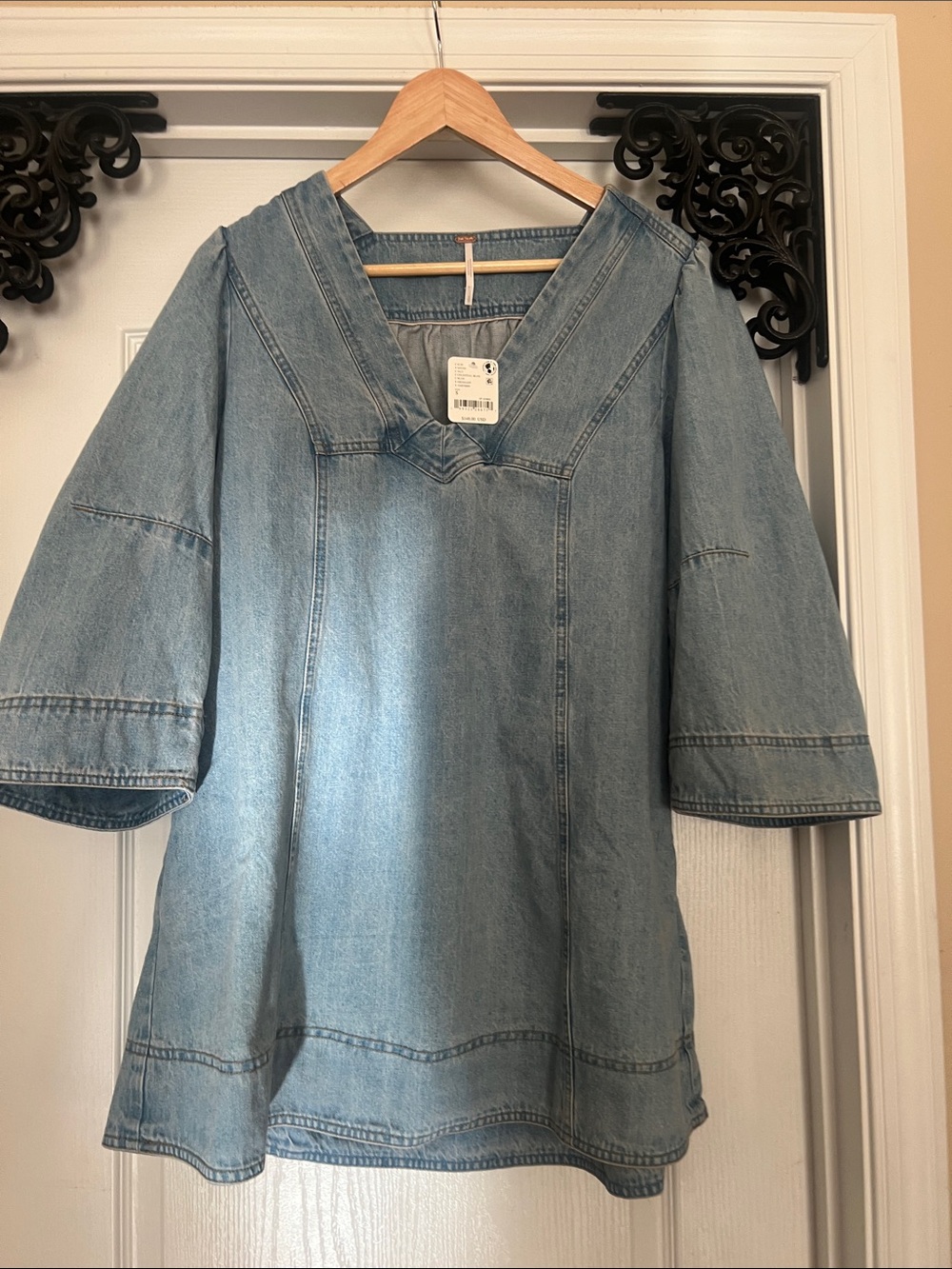 Free People NWT Goldie Bell Sleeve Denim Mini Dress